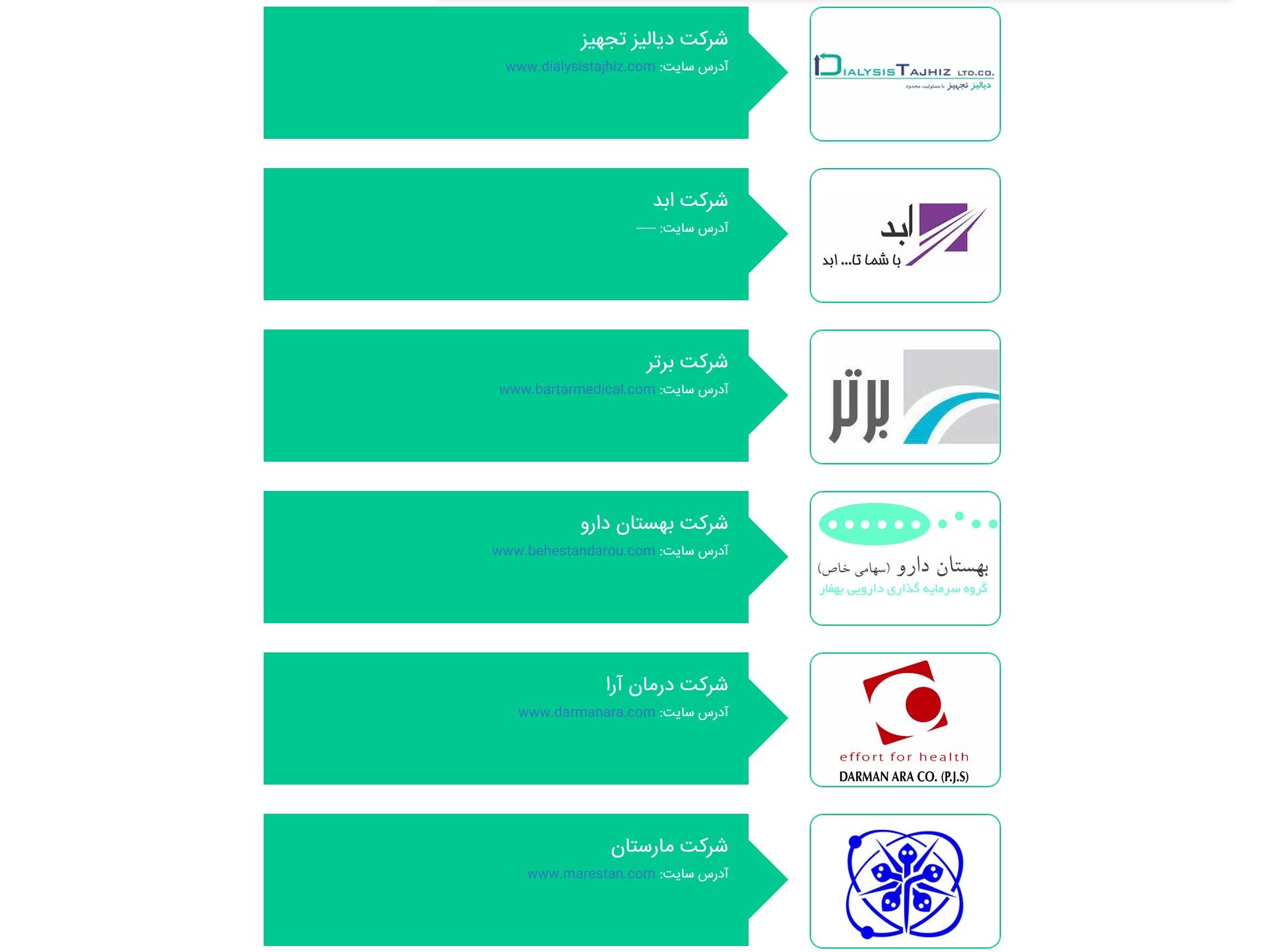 وب سایت تجهیزات پزشکی - بخش زنجیره شرکت های مرتبط